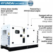 Hyundai DHY34KSE 1500rpm 34kVA / 27kw Three Phase Diesel Generator